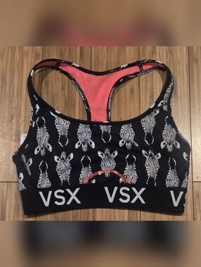 VSX Black Zebra-Print Youth Sports Bra with Pink Lining